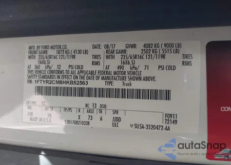 2017 Ford Transit-250 from USA, damaged, VIN 1FTYR2CM8HKB52563